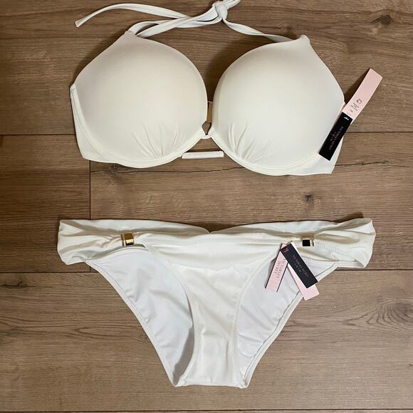 Victoria's Secret Other - Victorias Secret Swim Bikini Large White Gold Halter New
